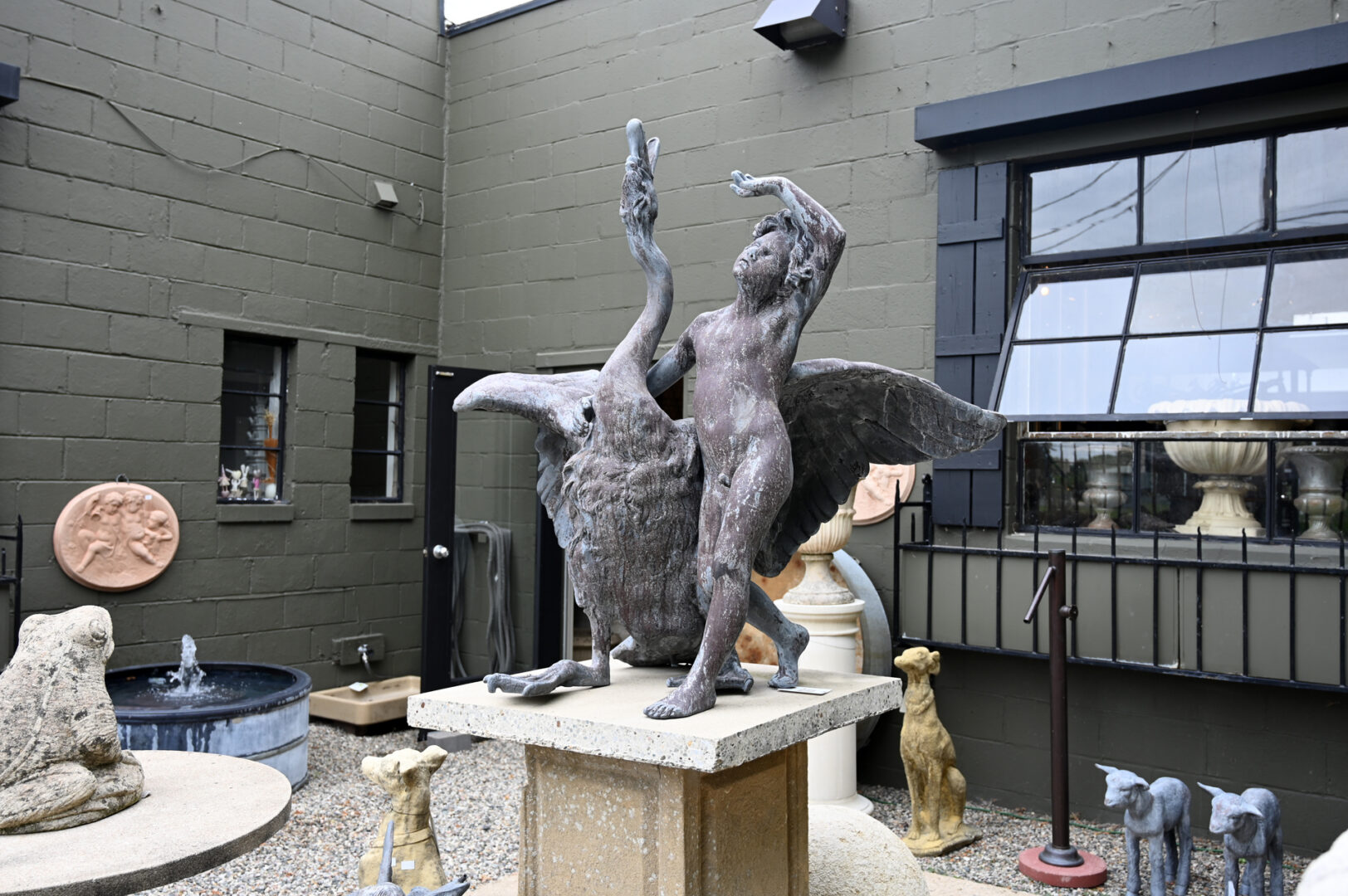 English Lead Swan Boy Fountain