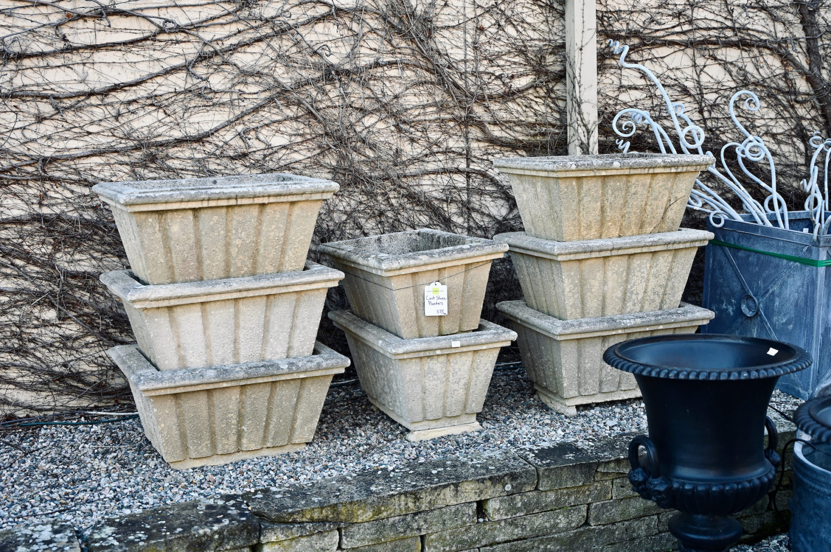 Cast Stone Planters with Vertical Channels