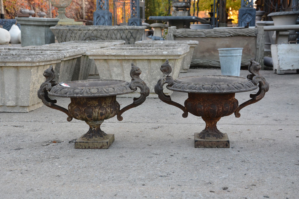 Pair of Cast Iron Urns with Serpents