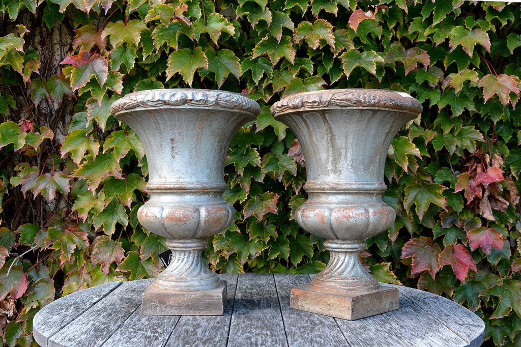 Pair of 19th C. French Cast Iron Urns