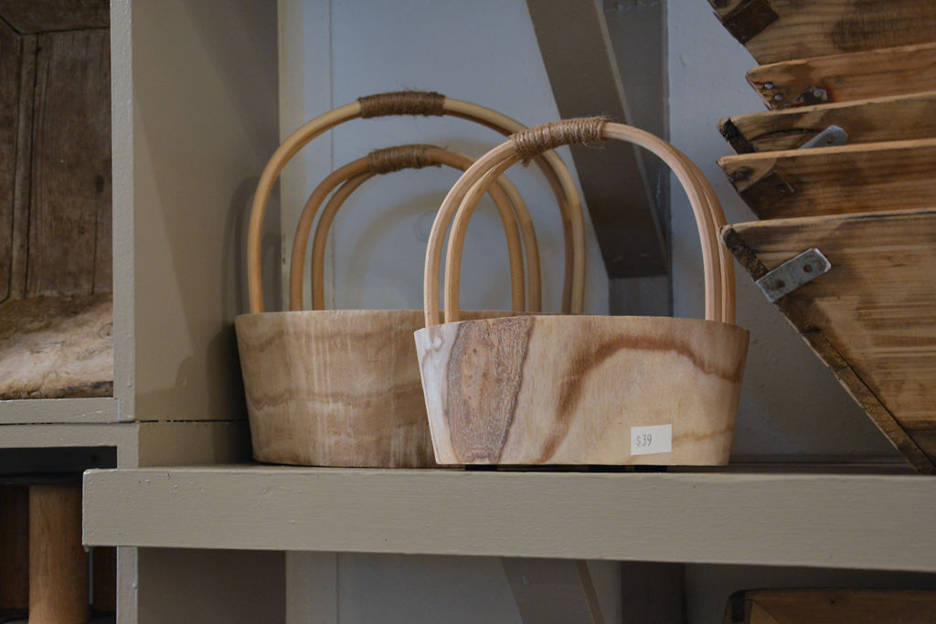 Round Carved Wood Basket