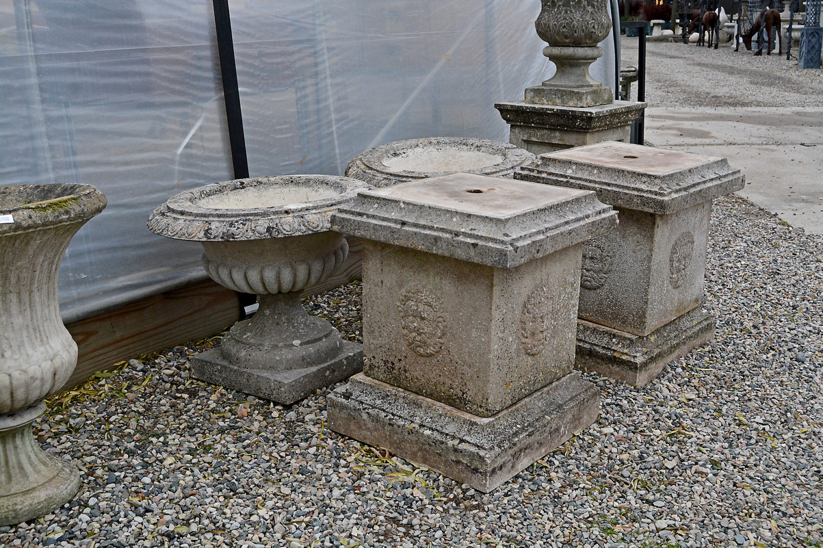 Pair of English Urns with Pedestals