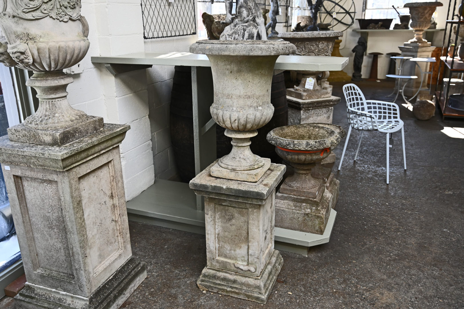 Pair of Vintage Campania Urns on Pedestals