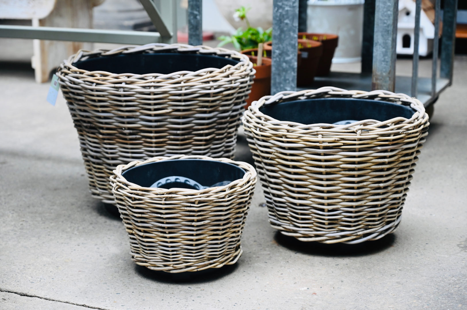 Round Lined Rattan Baskets