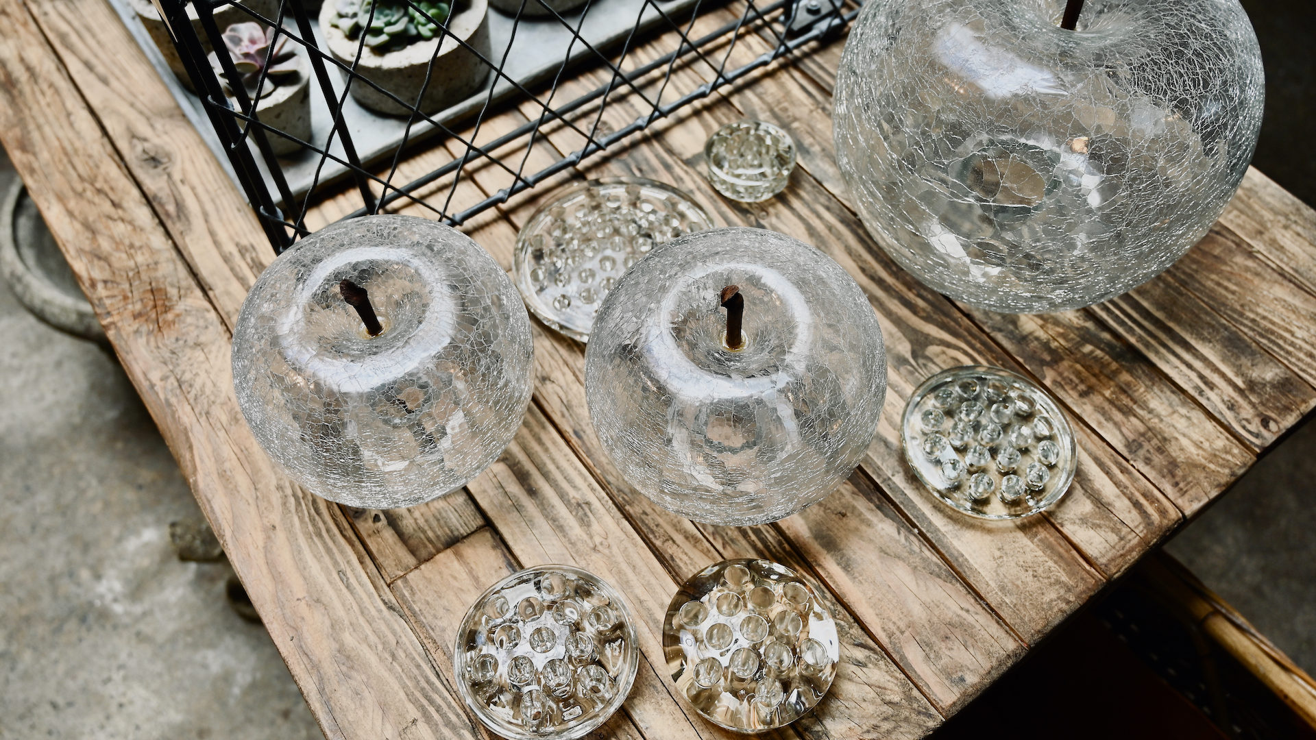 Shop: Vintage Glass Flower Frogs & Handmade Crackled Glass Apple-Shaped Sculptures | Detroit Garden Works