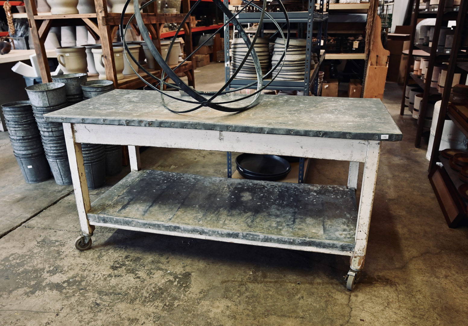 Wheeled Zinc Top Table