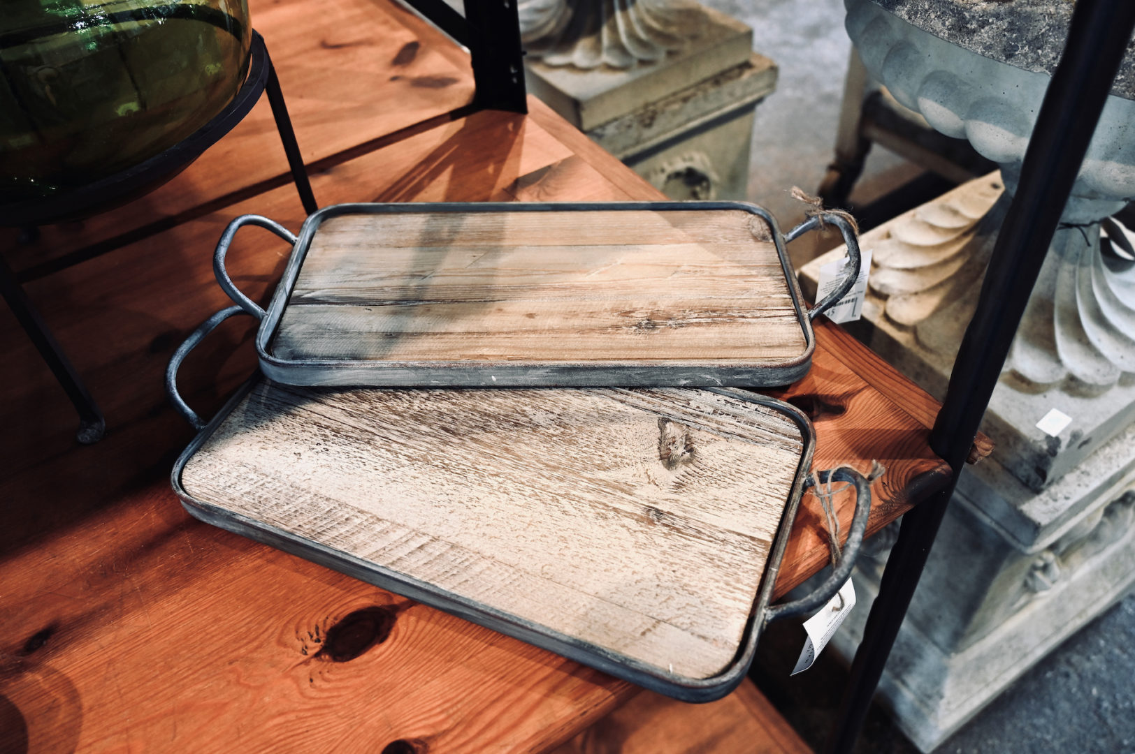 Wood and Metal Rectangular Tray