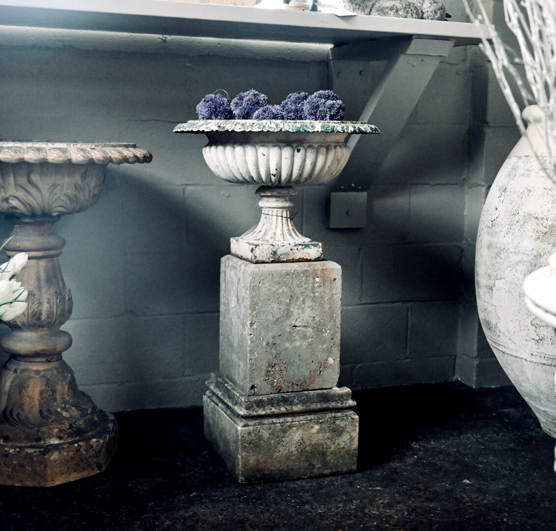 Vintage English Cast Iron Urn on Base