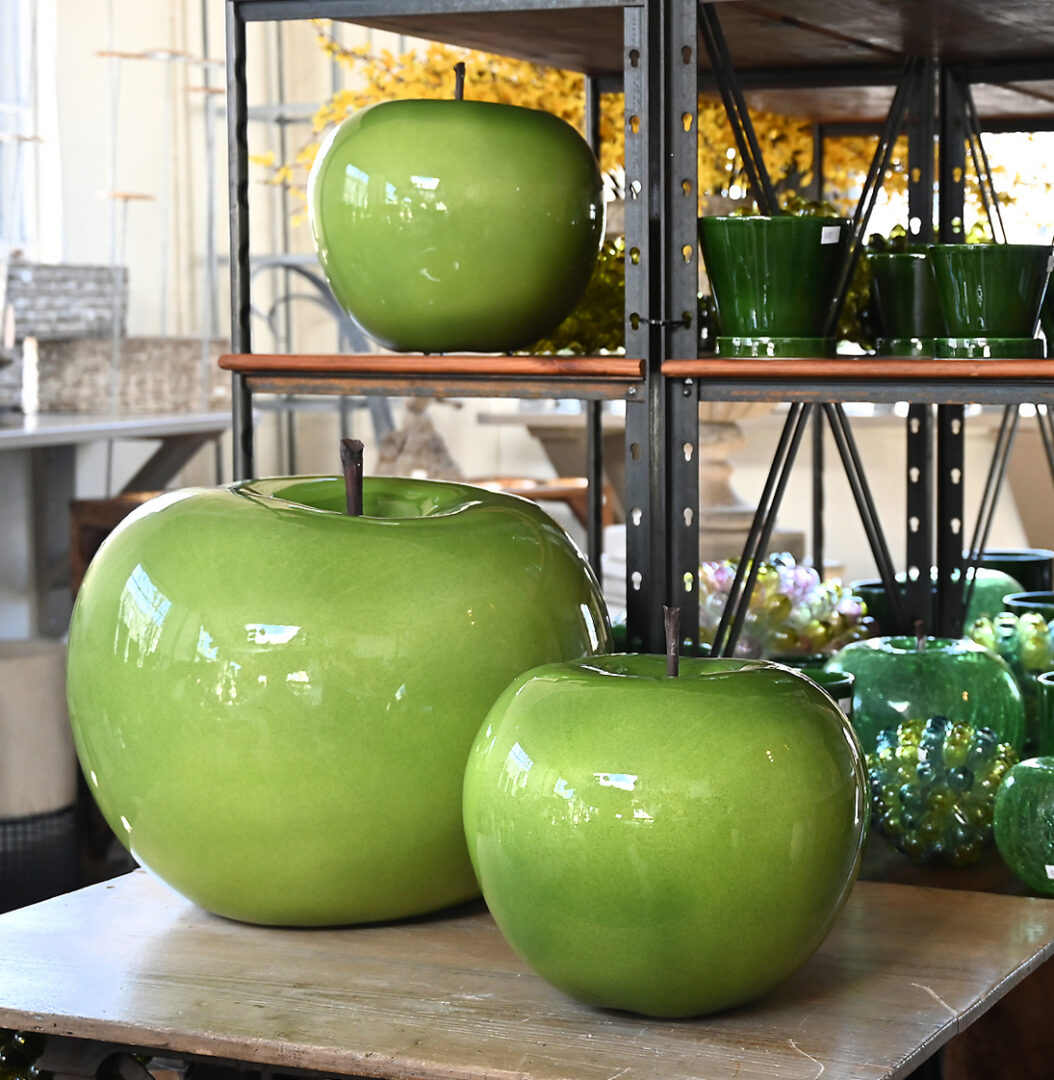 Green Ceramic Apple Sculptures