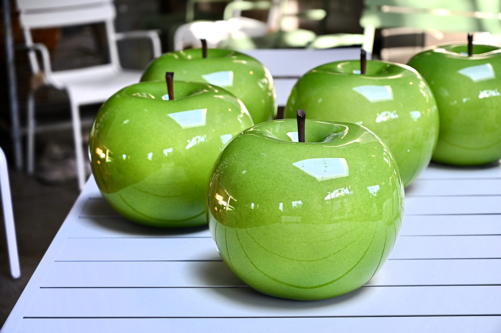 Green Ceramic Apple Sculptures