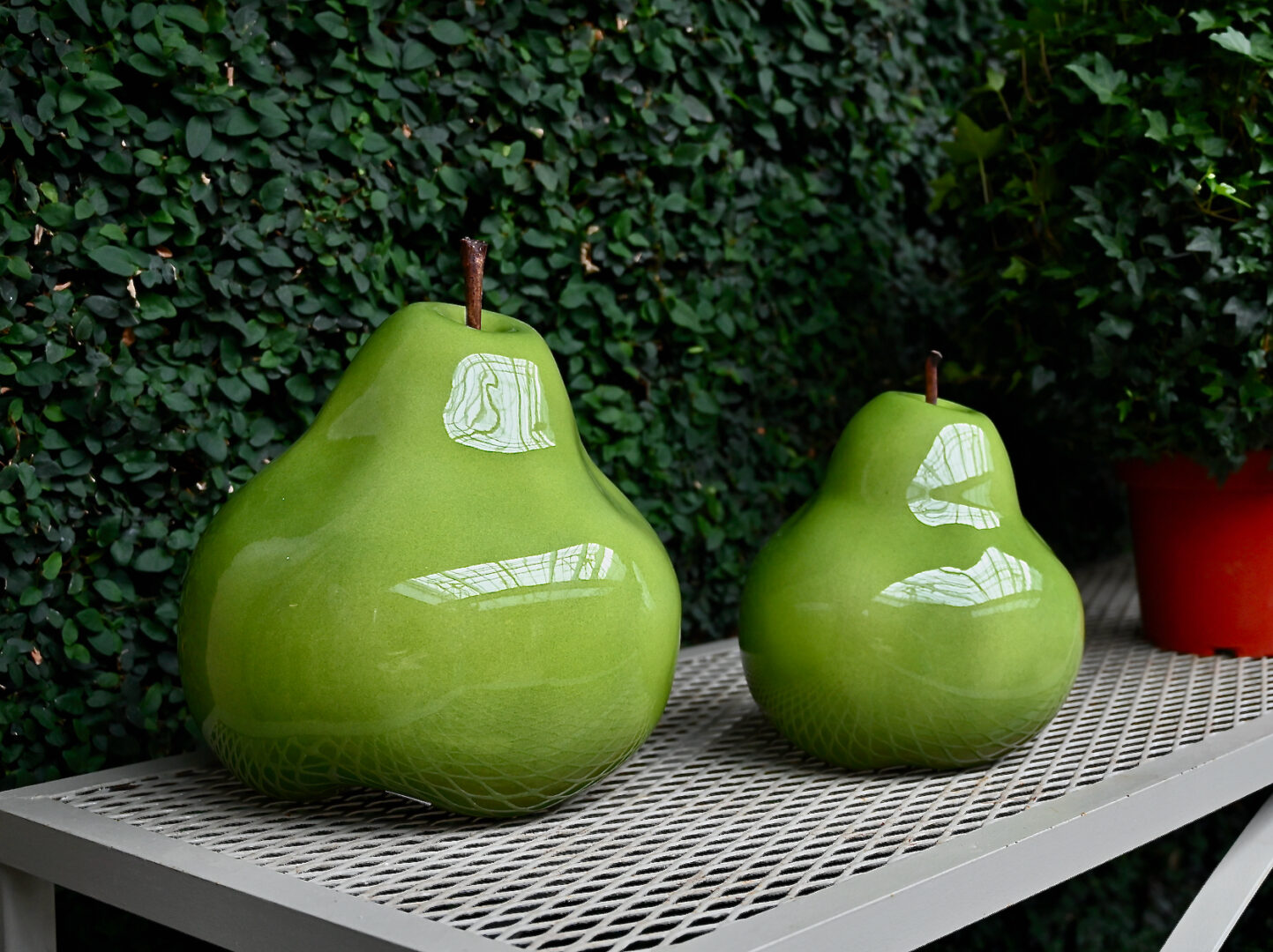Green Ceramic Pear Sculptures