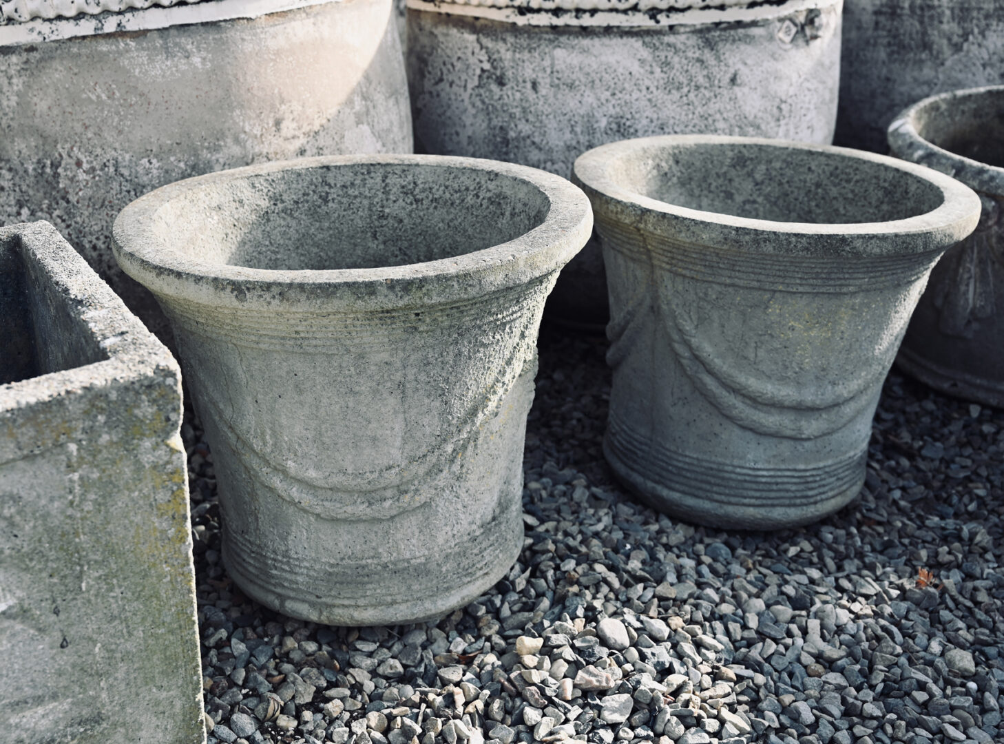 Two Cast Stone Rope Planters