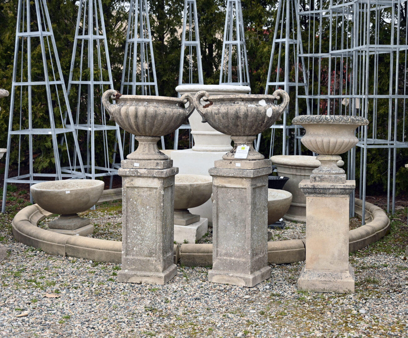 Pair of “Pulham” Urns with Pedestals