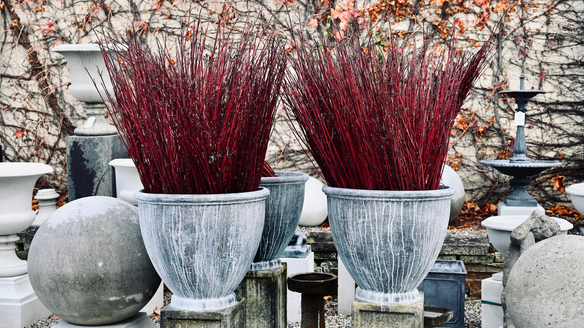 Lead Egg Cups with Fresh Cut Red Twig Dogwood - Detroit Garden Works