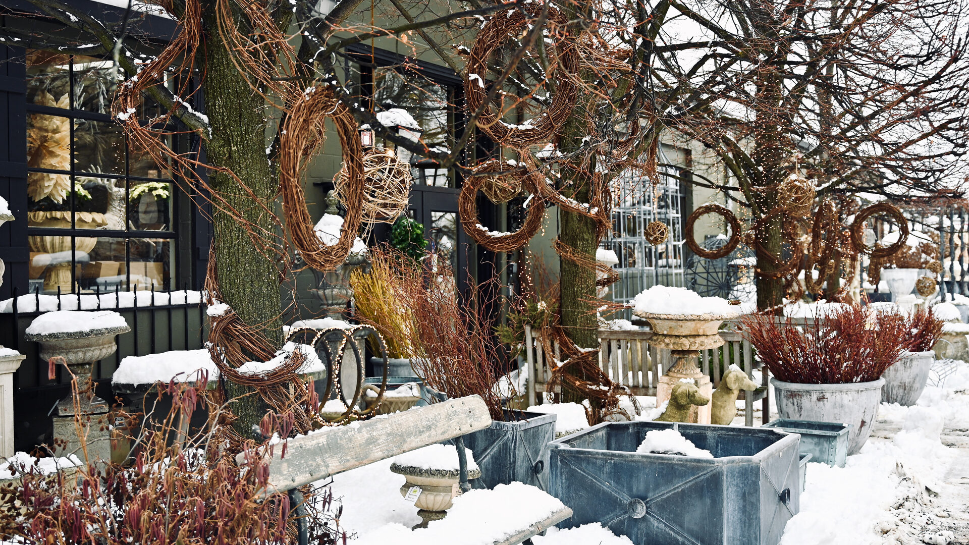 Grapevine Wreaths & Spheres with Fresh Cut Twigs - Detroit Garden Works