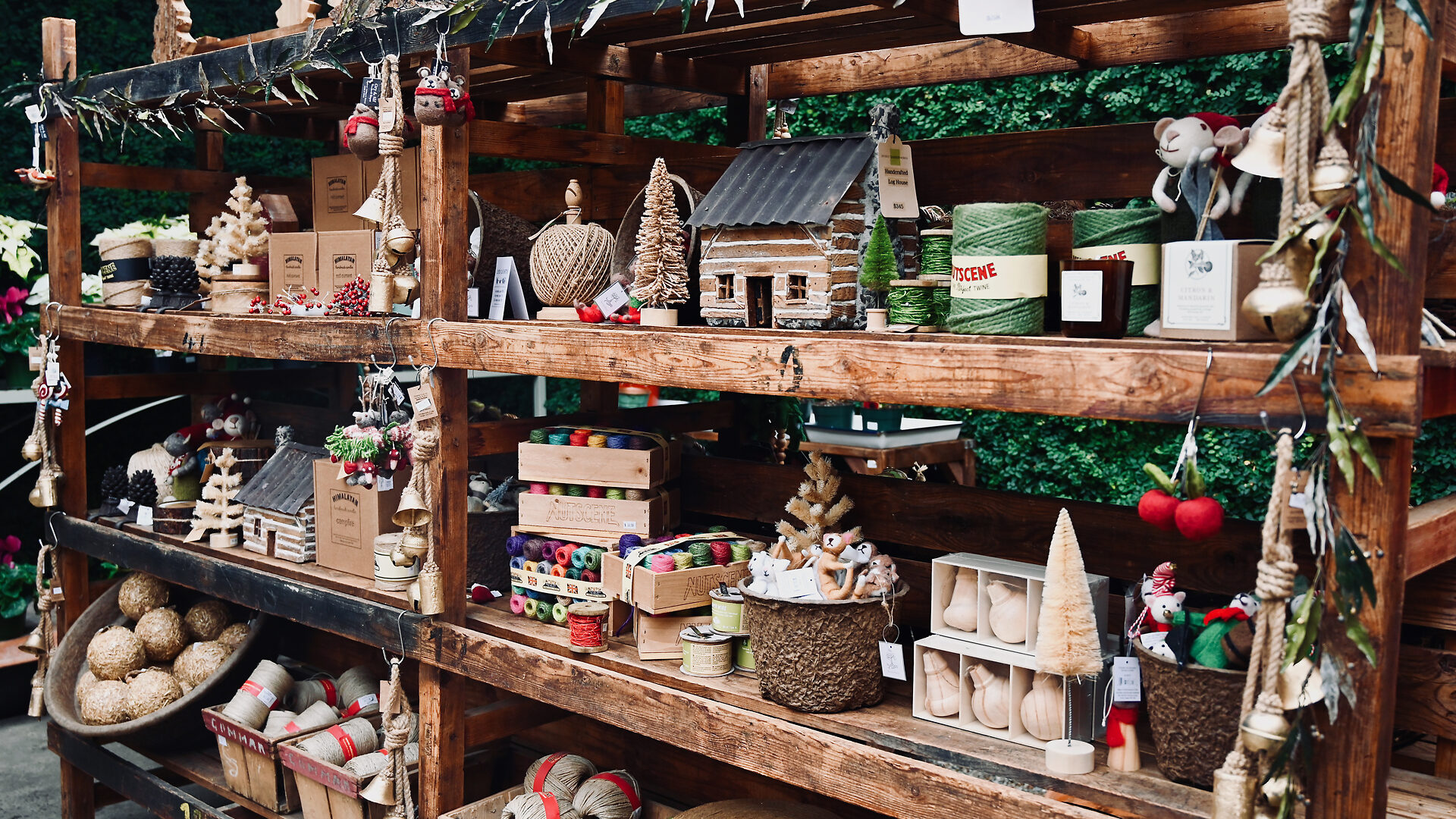 Miniature Log Cabin & Colorful Twine Boxes - Detroit Garden Works