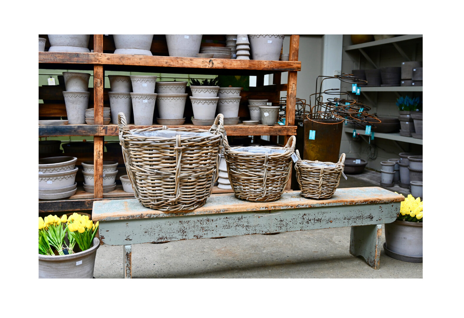 Grey Rattan Baskets with Handles