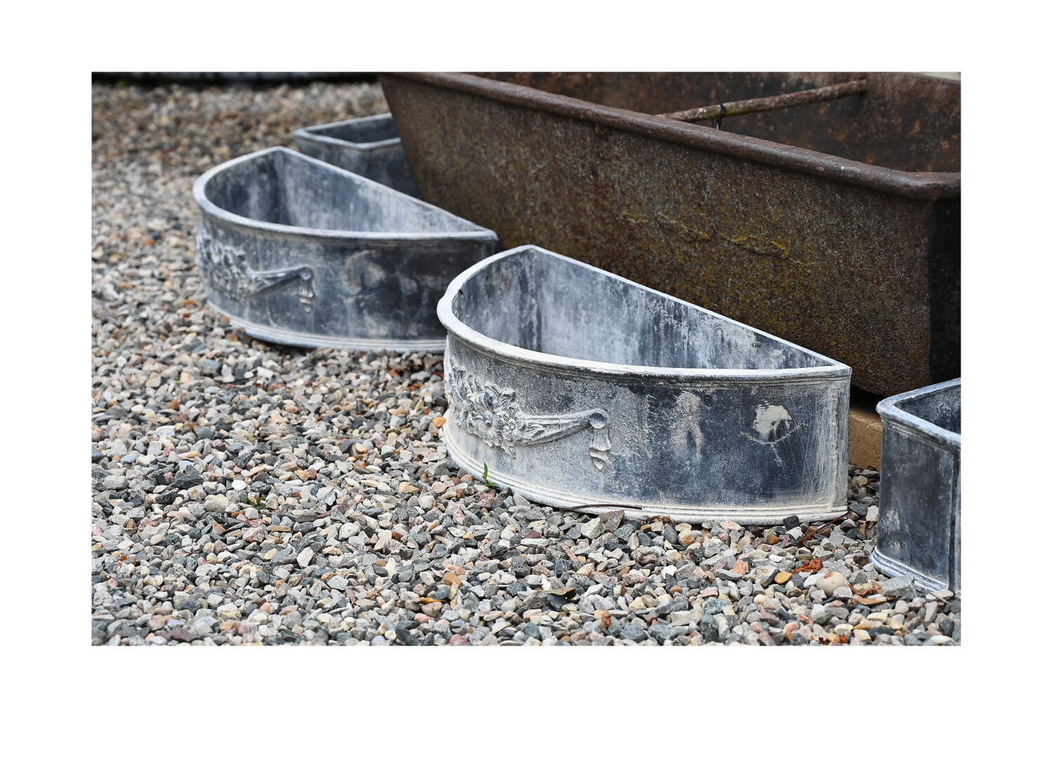 Floral Half Round Lead Planter