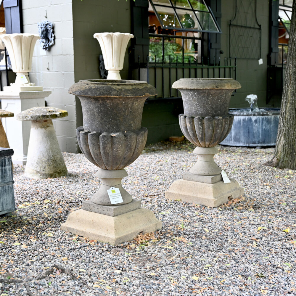 Pair of Antique English Lobed Bowl Urns