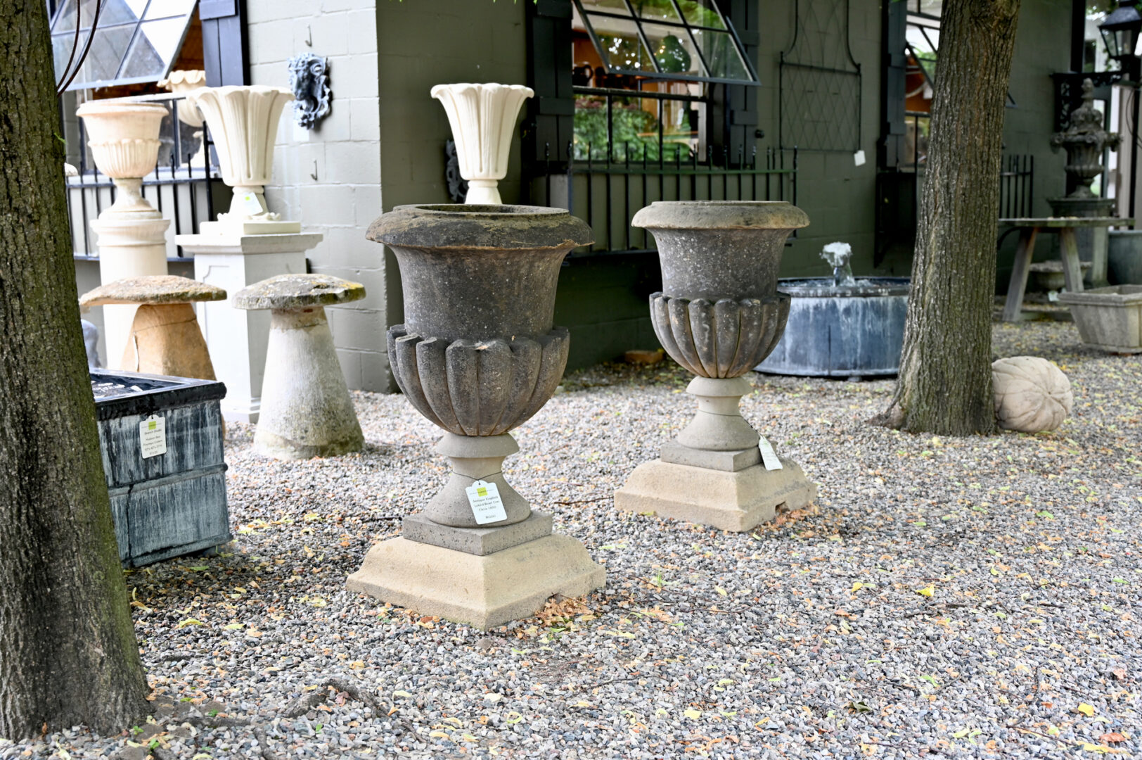 Pair of Antique English Lobed Bowl Urns